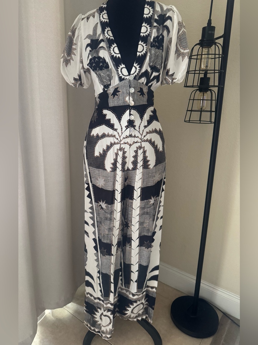 Farm Rio Anthropologie Printed Wide Leg Jumpsuit XS Boho Resort Palazzo - Picture 2 of 11